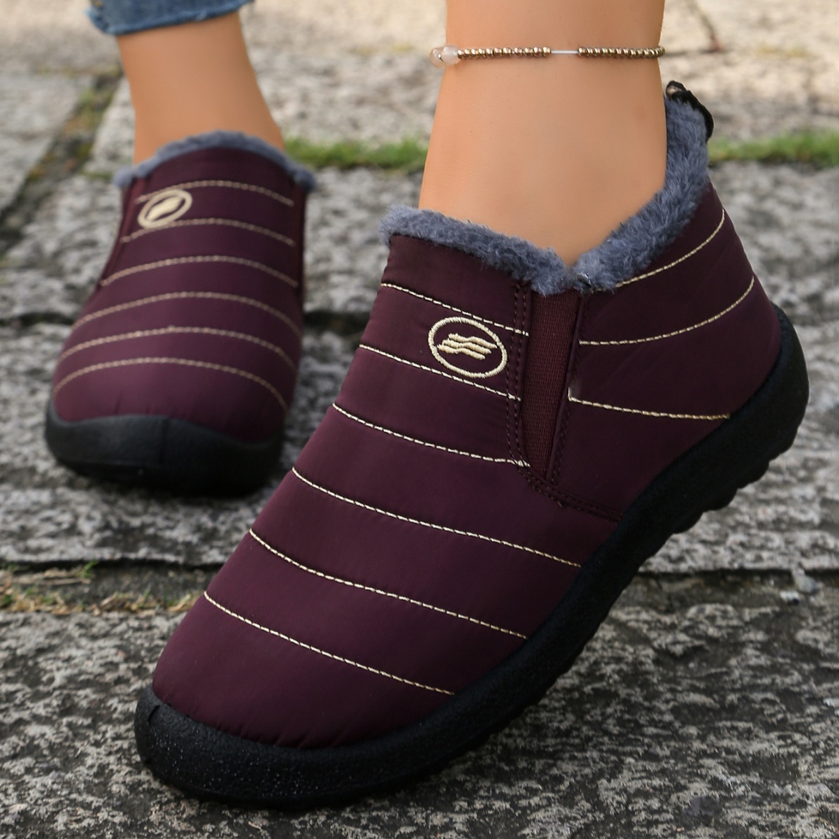 Outdoor Lighting Online - Men's Fur Lined Waterproof Snow Boots,Slip-On